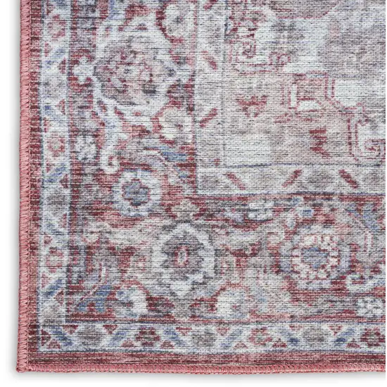 Gray and Red Floral Medallion Power Loom Distressed Area Rug Photo 3