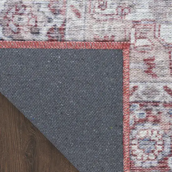 Gray and Red Floral Medallion Power Loom Distressed Area Rug Photo 8