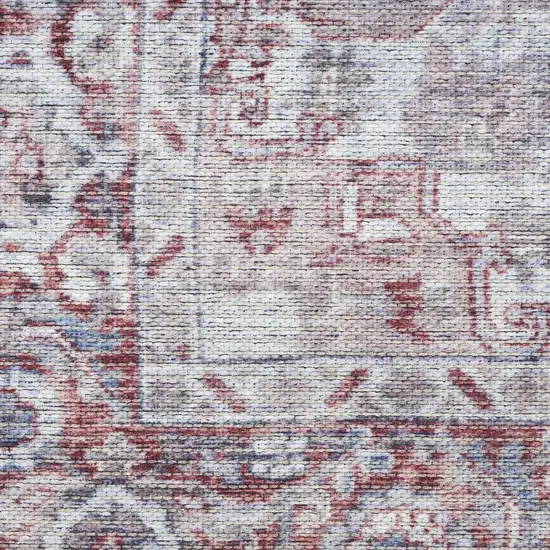 Gray and Red Floral Medallion Power Loom Distressed Area Rug Photo 9