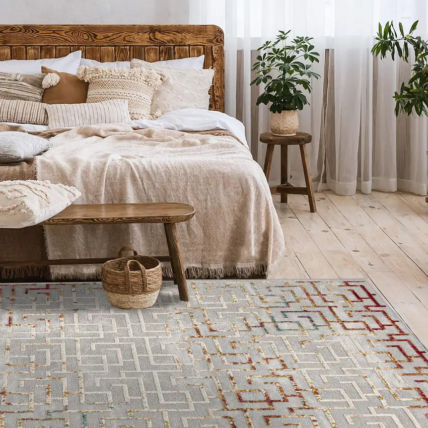 Gray and Red Greek Key Patterns Area Rug Photo 7