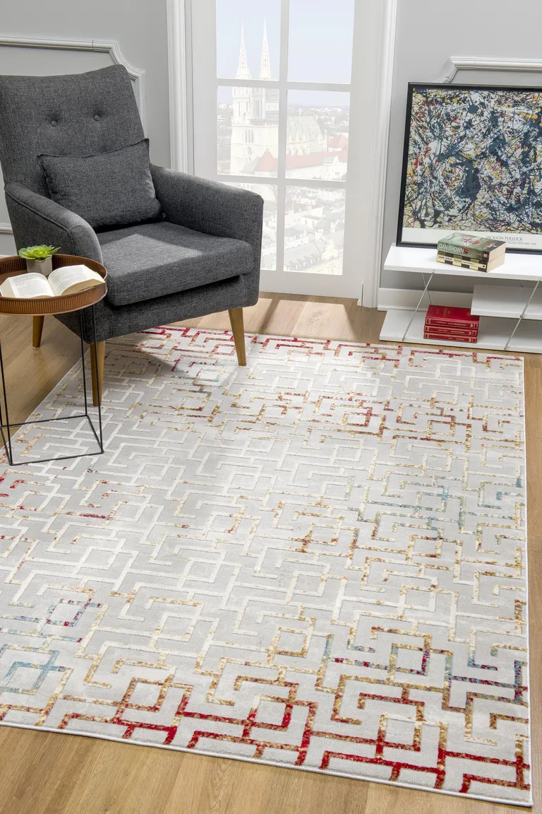 Gray and Red Greek Key Patterns Area Rug Photo 5