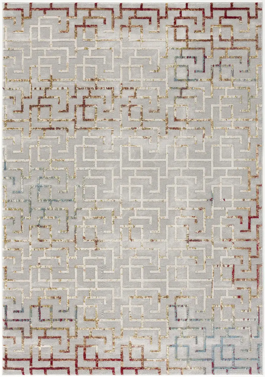 Gray And Red Greek Key Patterns Area Rug Photo 4