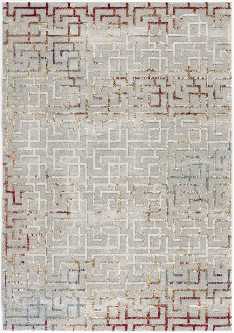 Gray and Red Greek Key Patterns Area Rug Photo 4