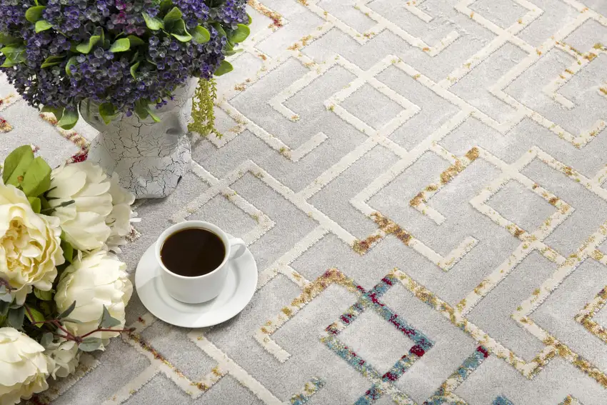 Gray and Red Greek Key Patterns Area Rug Photo 8
