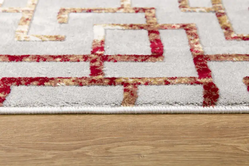 Gray And Red Greek Key Patterns Area Rug Photo 6