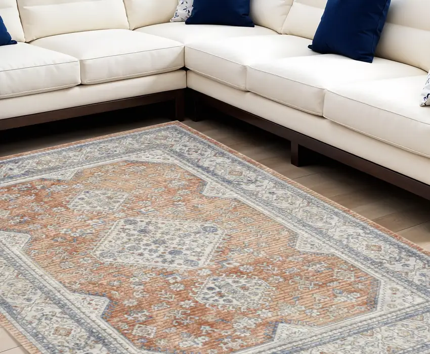 Gray and Red Medallion Power Loom Area Rug Photo 1