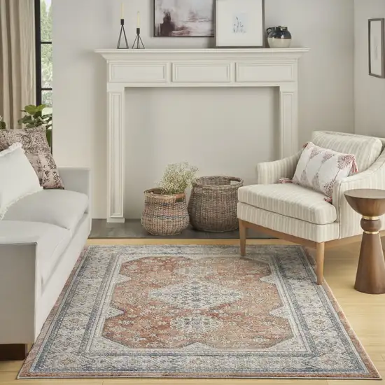Gray and Red Medallion Power Loom Area Rug Photo 5