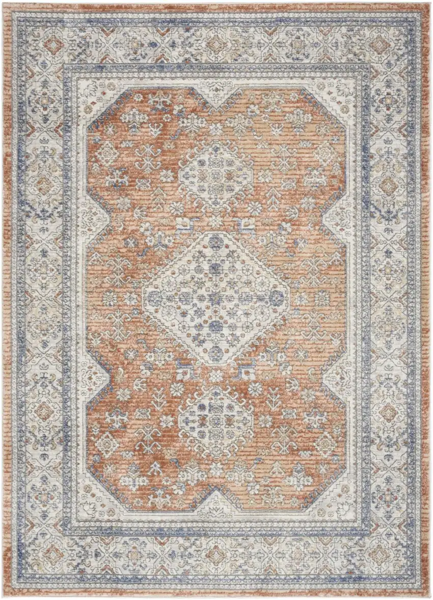 Gray and Red Medallion Power Loom Area Rug Photo 8