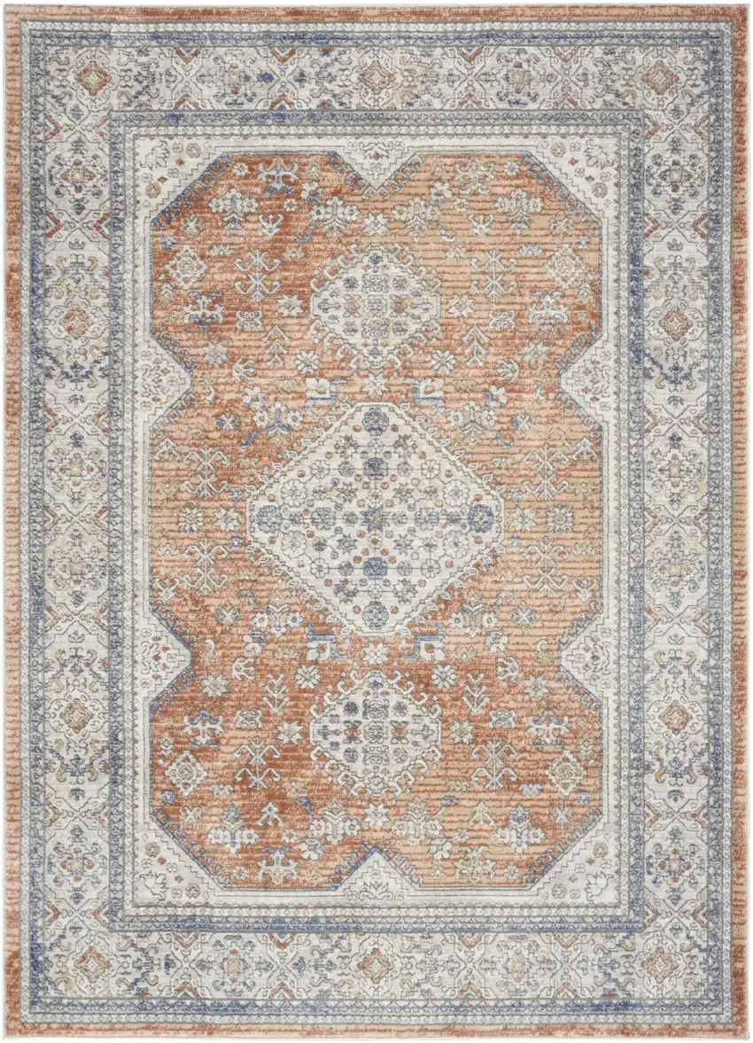 Gray and Red Medallion Power Loom Area Rug Photo 2