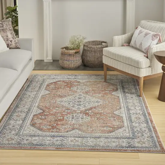 Gray and Red Medallion Power Loom Area Rug Photo 4