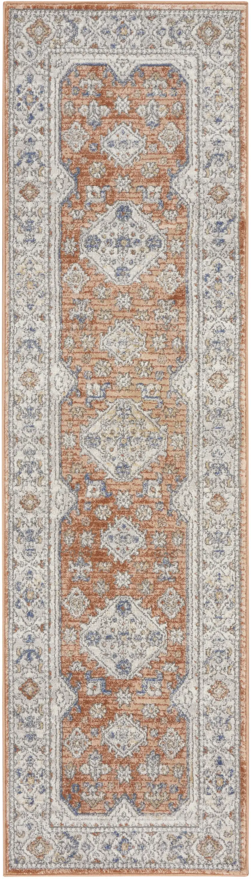 Gray and Red Medallion Power Loom Runner Rug Photo 2