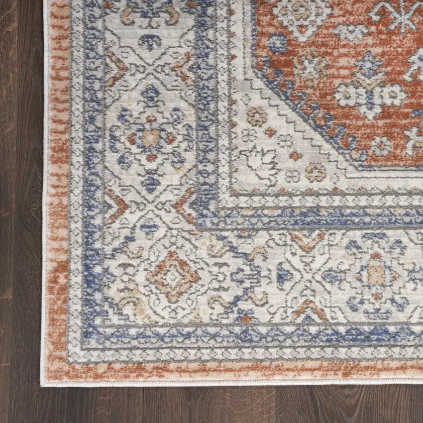 Gray and Red Medallion Power Loom Runner Rug Photo 4