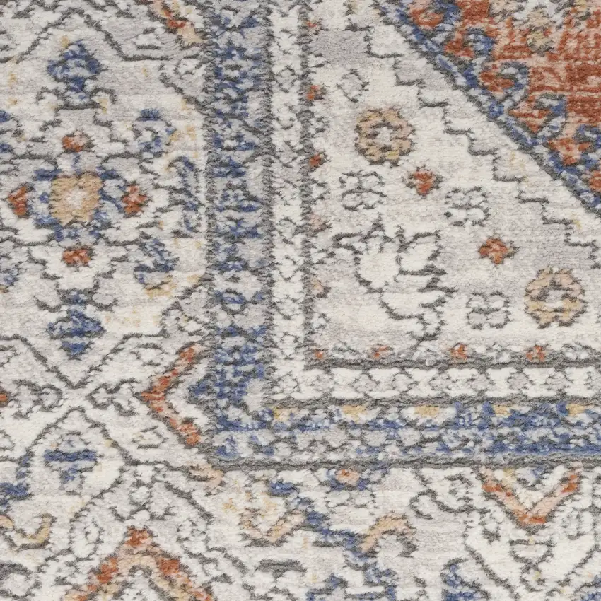 Gray and Red Medallion Power Loom Runner Rug Photo 5