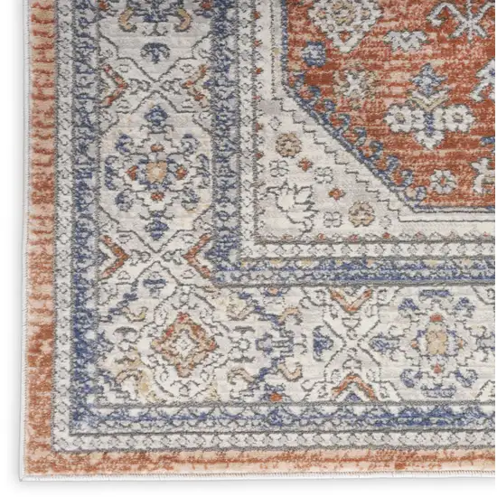 8' Gray And Red Medallion Runner Rug Photo 6