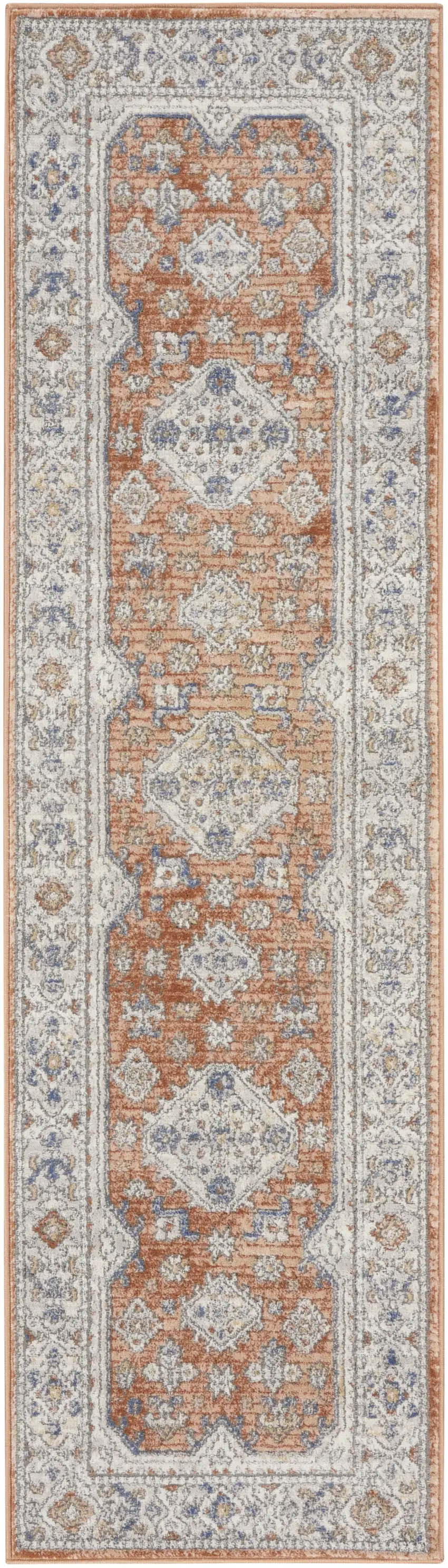 8' Gray And Red Medallion Runner Rug Photo 7