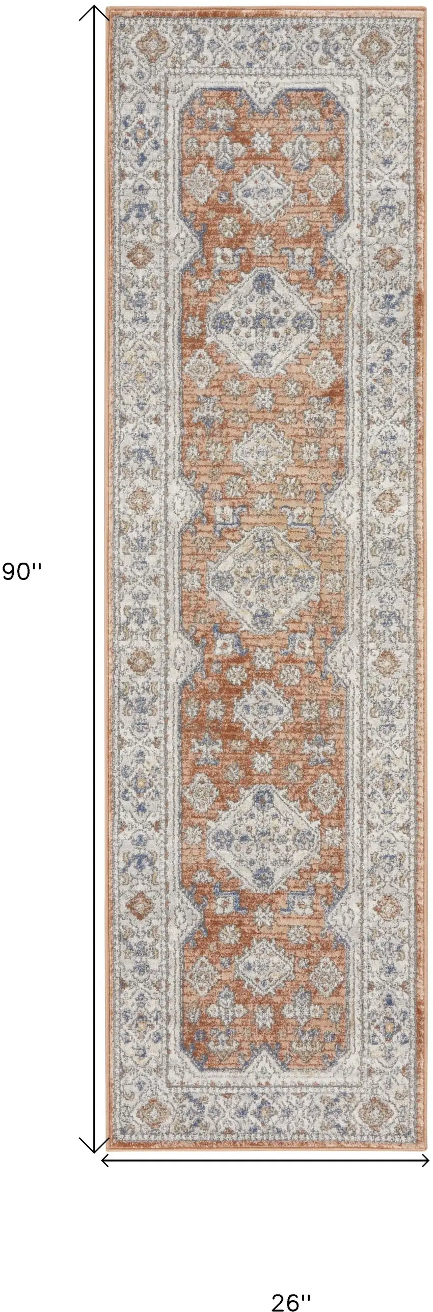 8' Gray And Red Medallion Runner Rug Photo 9