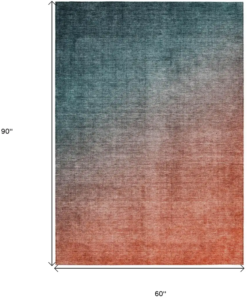Gray and Red Orange Ombre Washable Non Skid Indoor Outdoor Area Rug Photo 3
