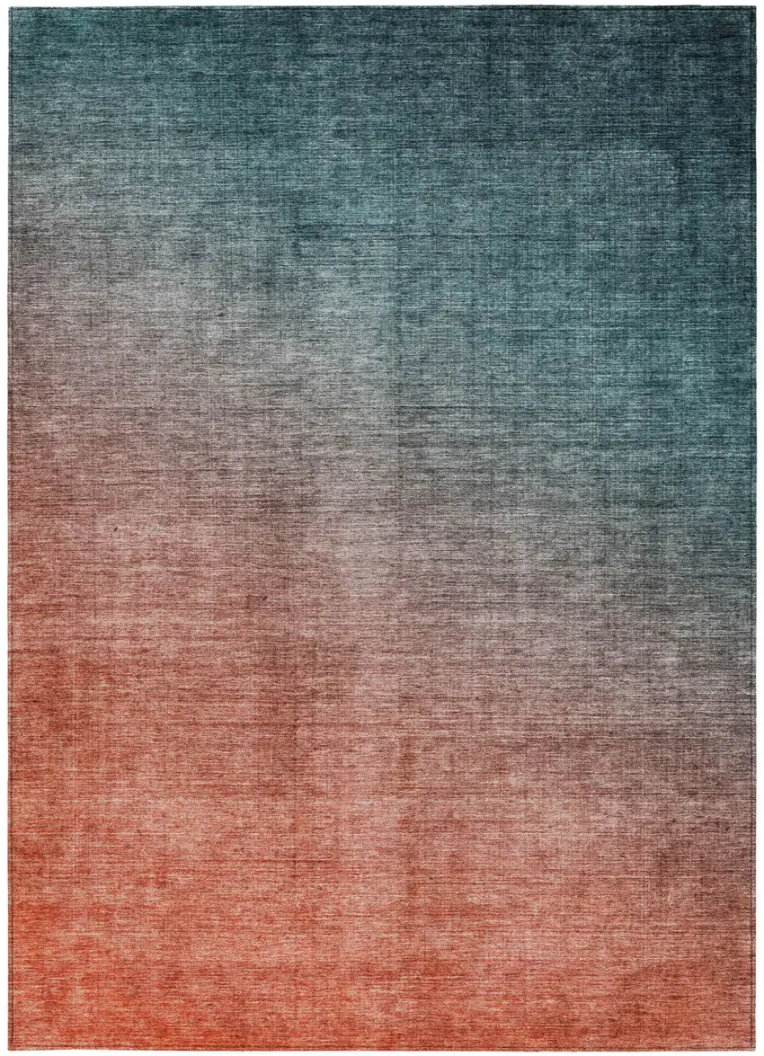 Gray and Red Orange Ombre Washable Non Skid Indoor Outdoor Area Rug Photo 5