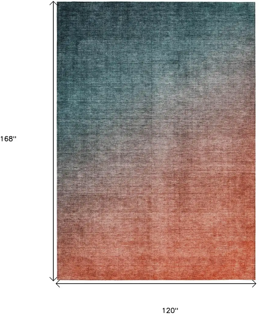 Gray and Red Orange Ombre Washable Non Skid Indoor Outdoor Area Rug Photo 3