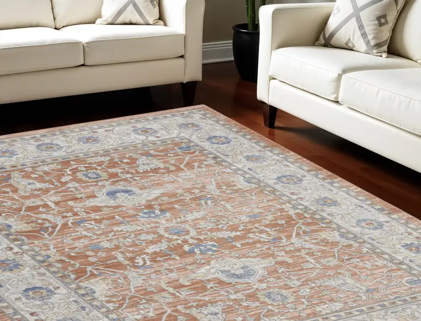 Gray and Red Oriental Power Loom Area Rug Photo 1