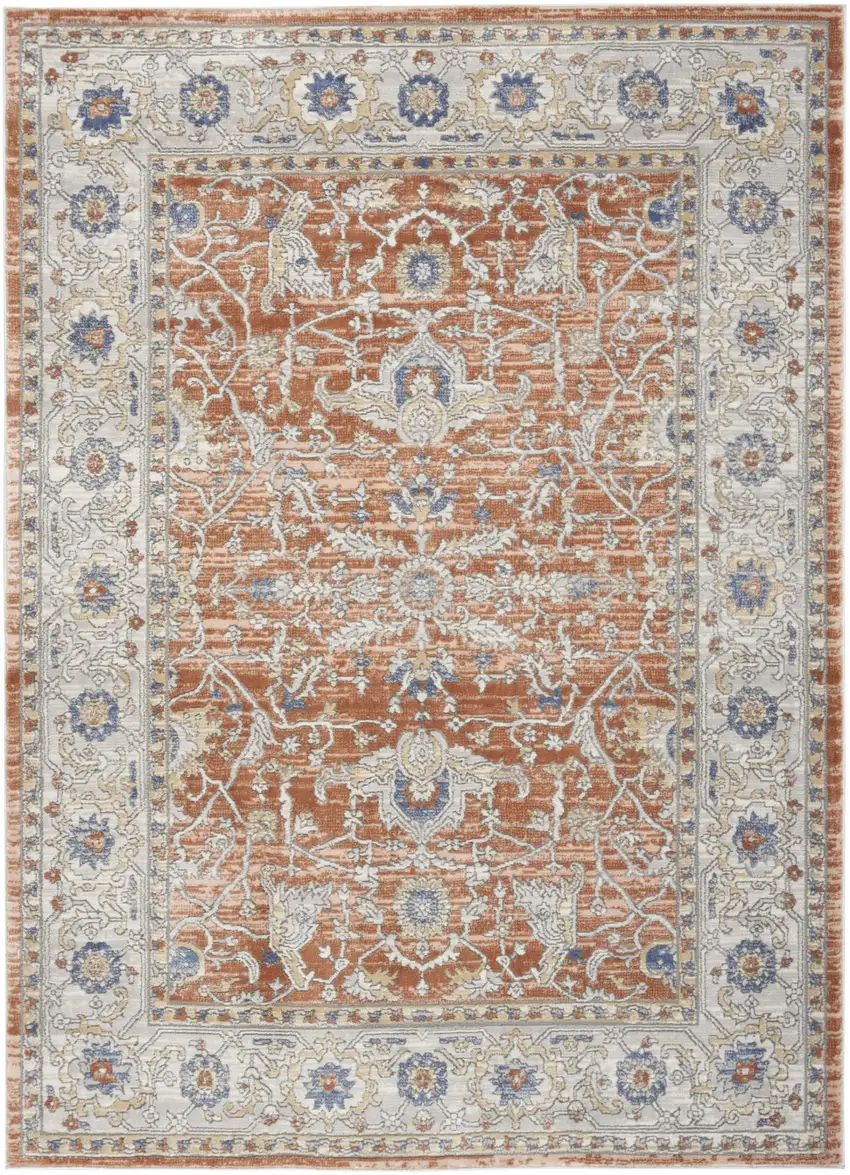 Gray and Red Oriental Power Loom Area Rug Photo 2