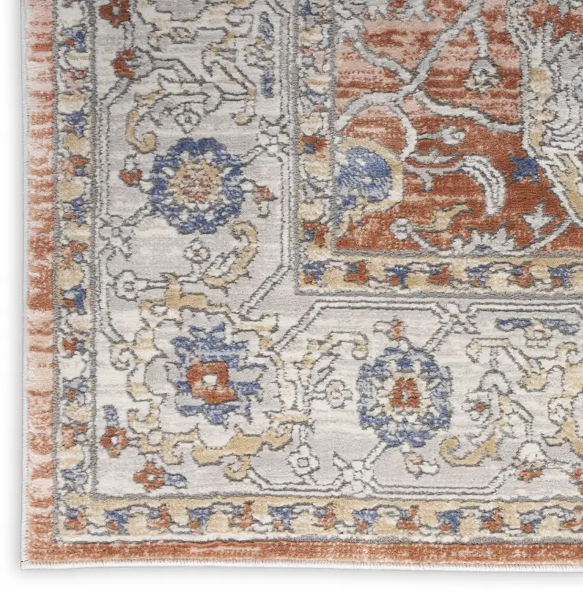 Gray and Red Oriental Power Loom Area Rug Photo 3