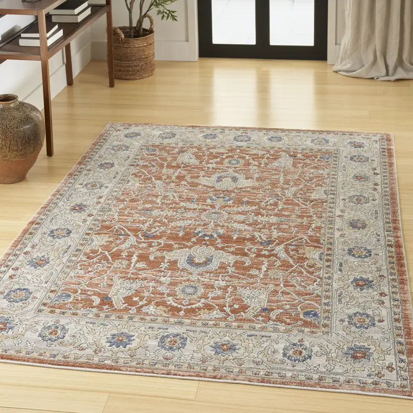 Gray and Red Oriental Power Loom Area Rug Photo 4