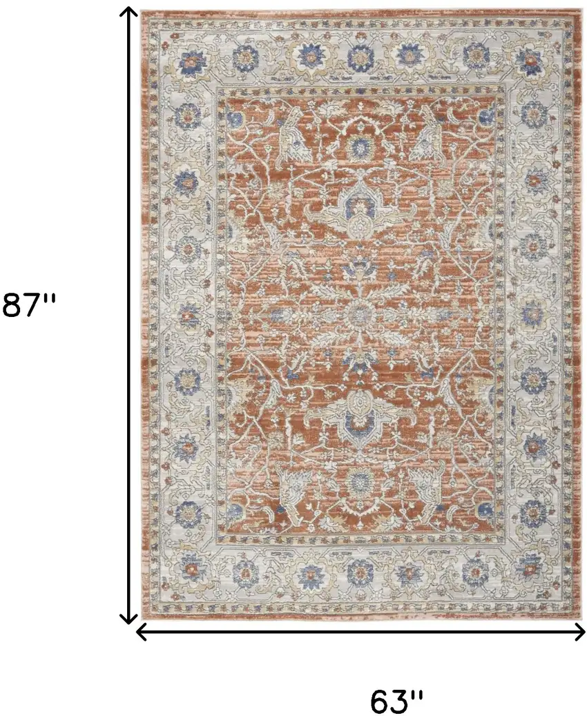 Gray and Red Oriental Power Loom Area Rug Photo 3