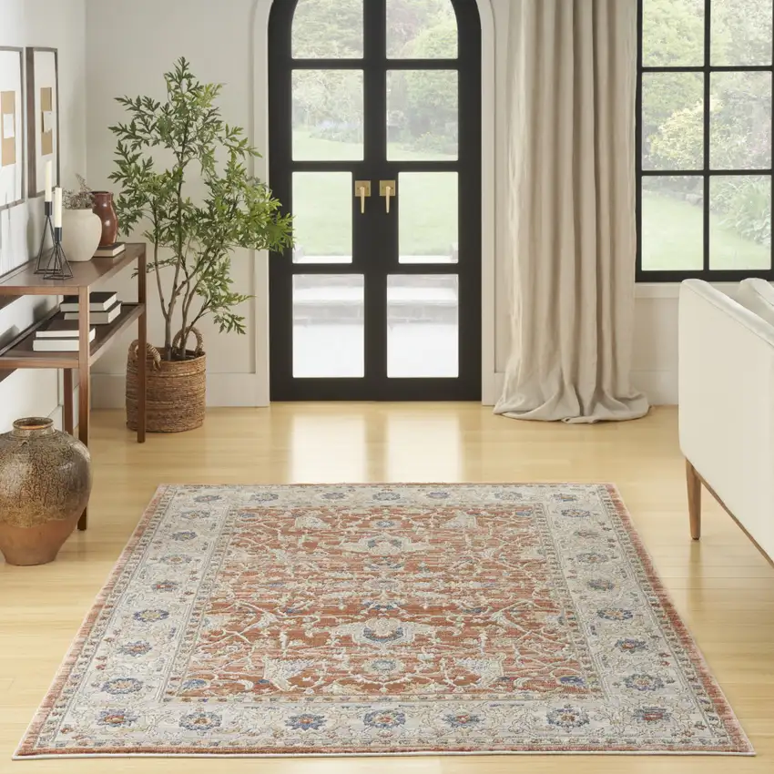 Gray and Red Oriental Power Loom Area Rug Photo 5