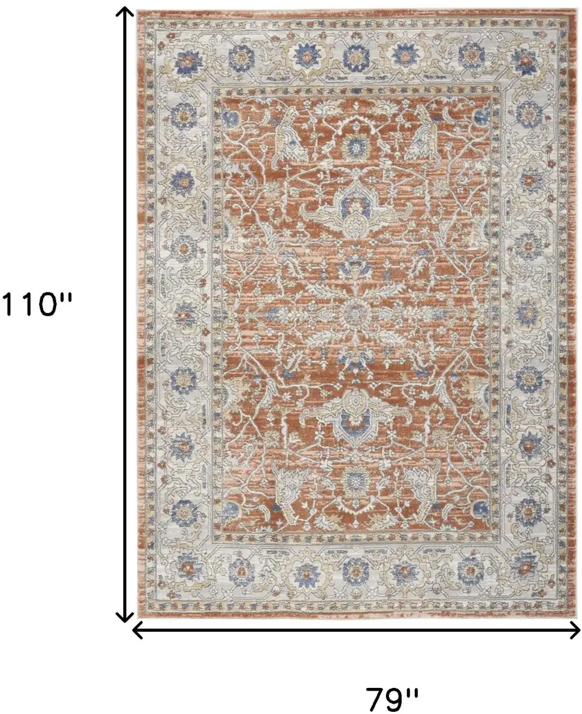 Gray and Red Oriental Power Loom Area Rug Photo 3