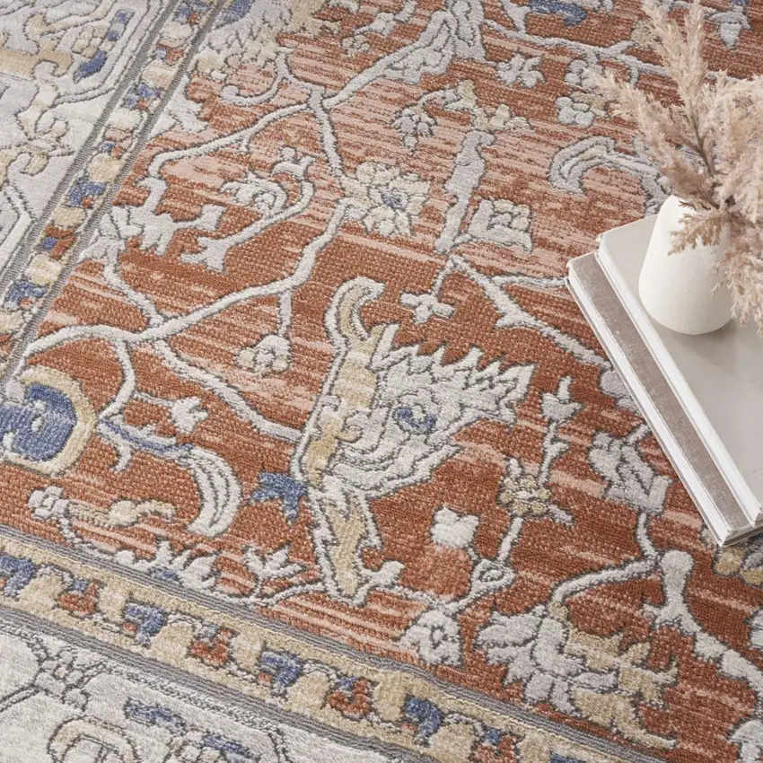 Gray and Red Oriental Power Loom Area Rug Photo 7