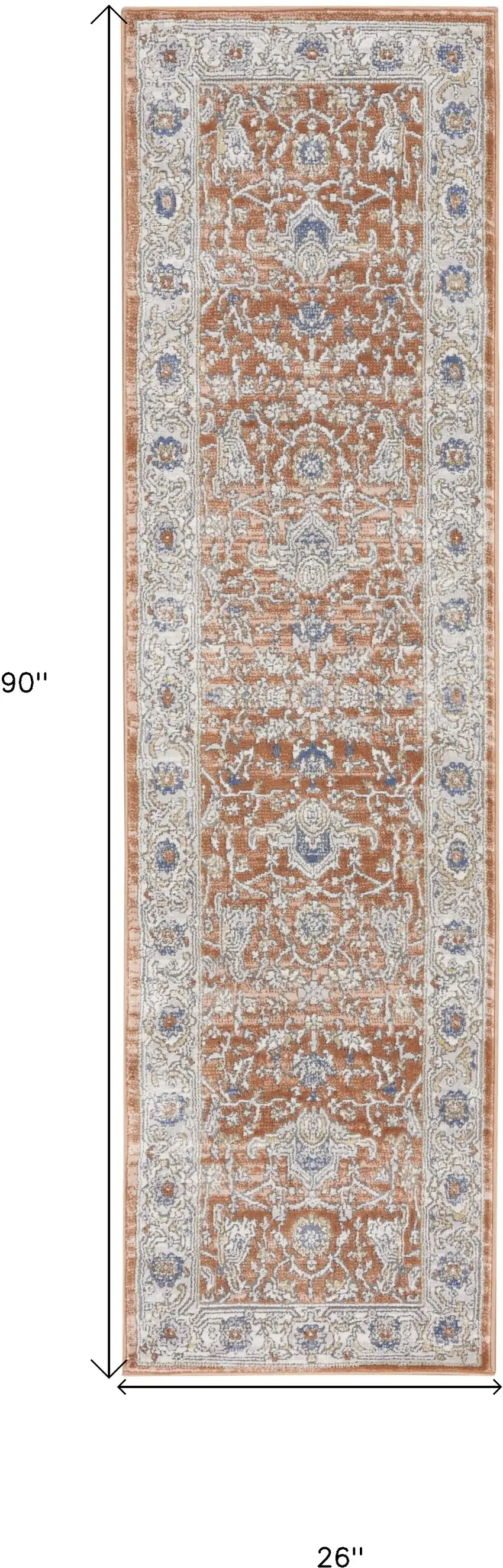 Gray and Red Oriental Power Loom Runner Rug Photo 3