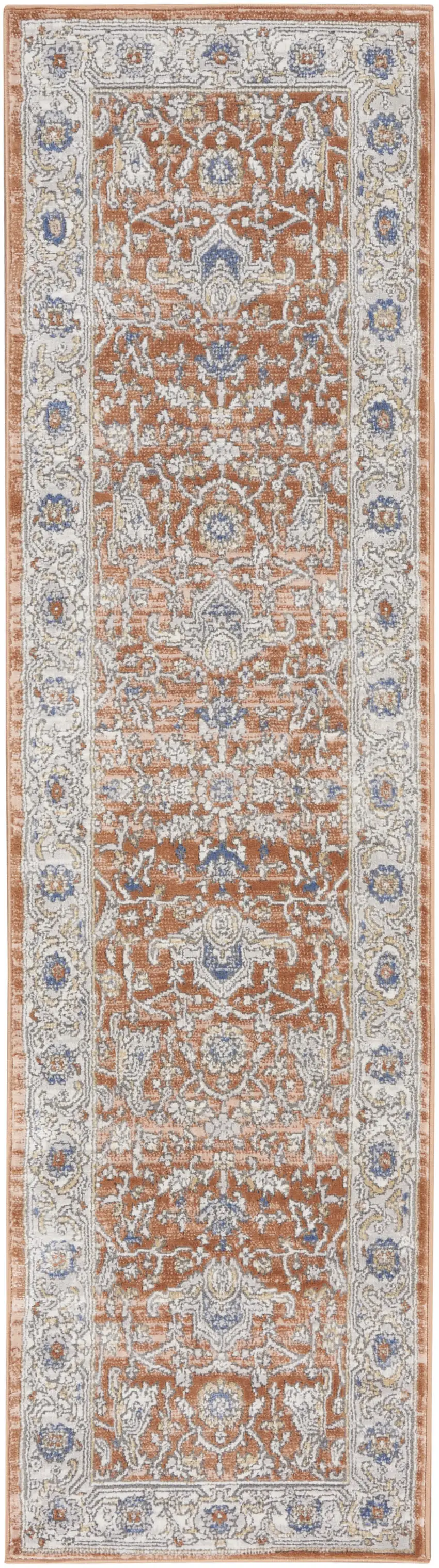 Gray and Red Oriental Power Loom Runner Rug Photo 2