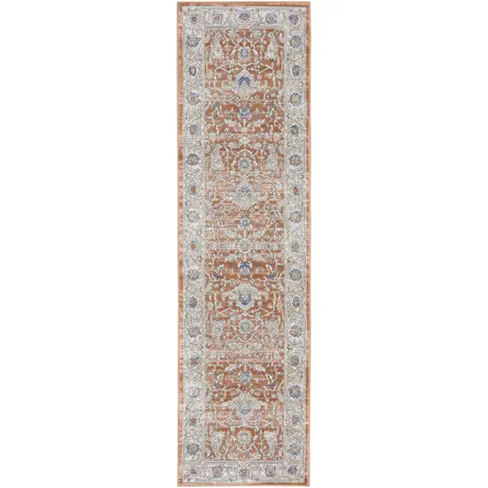 8' Gray And Red Oriental Runner Rug Photo 8