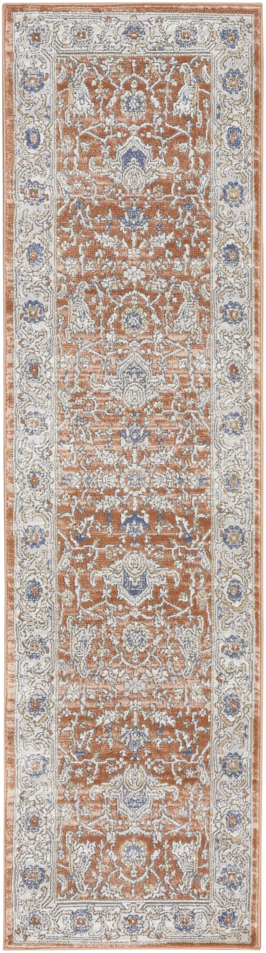 8' Gray And Red Oriental Runner Rug Photo 8