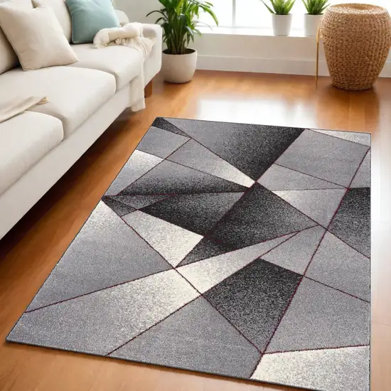 Grey Red Geometric Area Rug Photo 5
