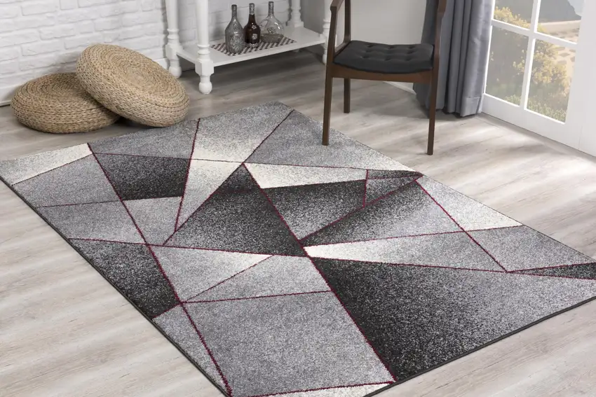 Gray and Red Prism Pattern Area Rug Photo 7