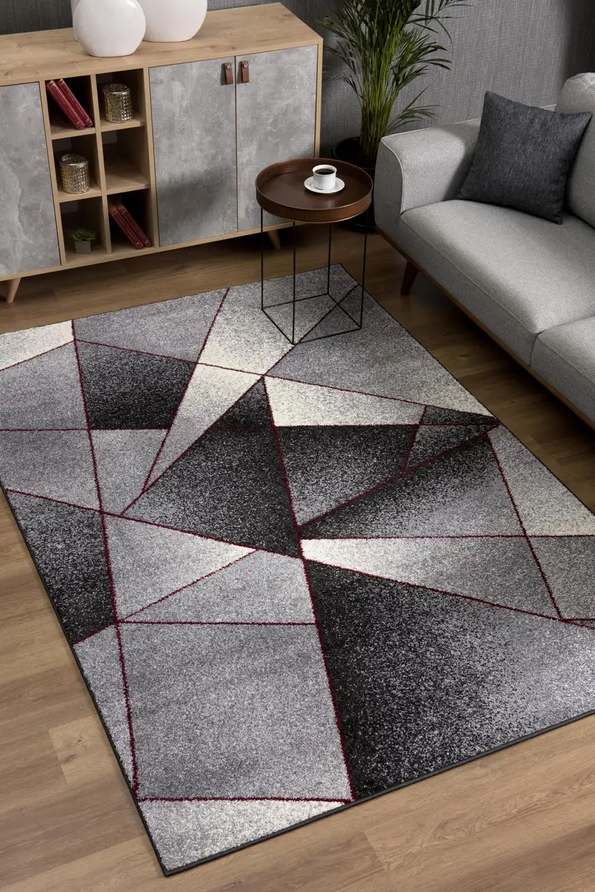 Gray and Red Prism Pattern Area Rug Photo 6