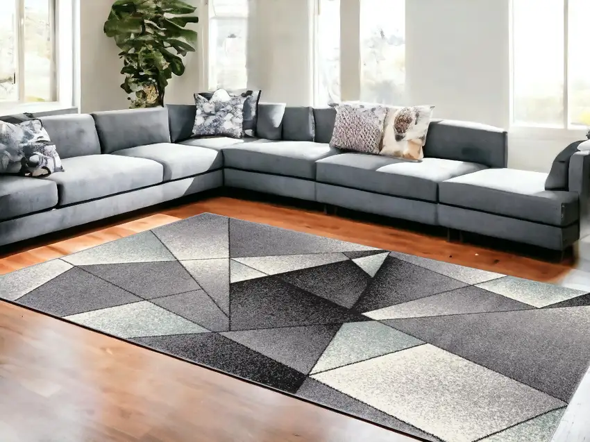 Grey Red Geometric Area Rug Photo 1
