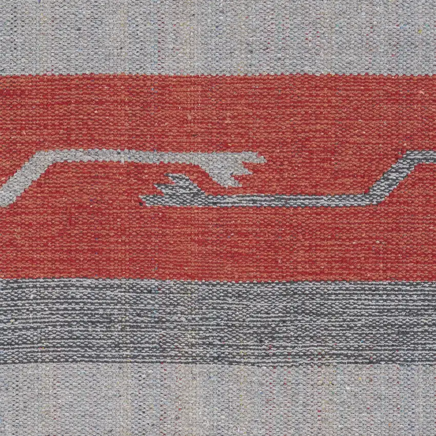 Gray and Red Southwestern Handmade Area Rug With Fringe Photo 5