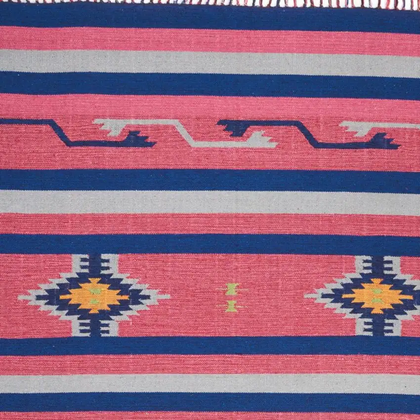 Gray and Red Southwestern Handmade Area Rug With Fringe Photo 2