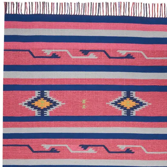 Gray and Red Southwestern Handmade Area Rug With Fringe Photo 7