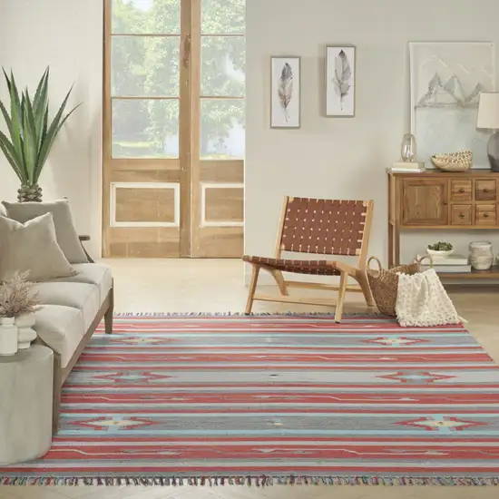 Gray and Red Southwestern Handmade Area Rug With Fringe Photo 6