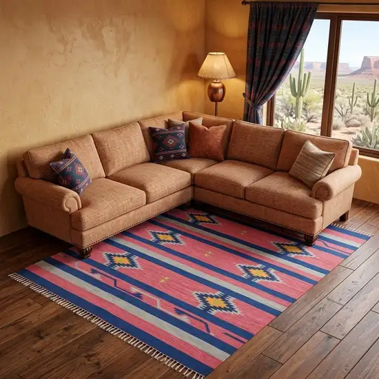 Gray and Red Southwestern Handmade Area Rug With Fringe Photo 1