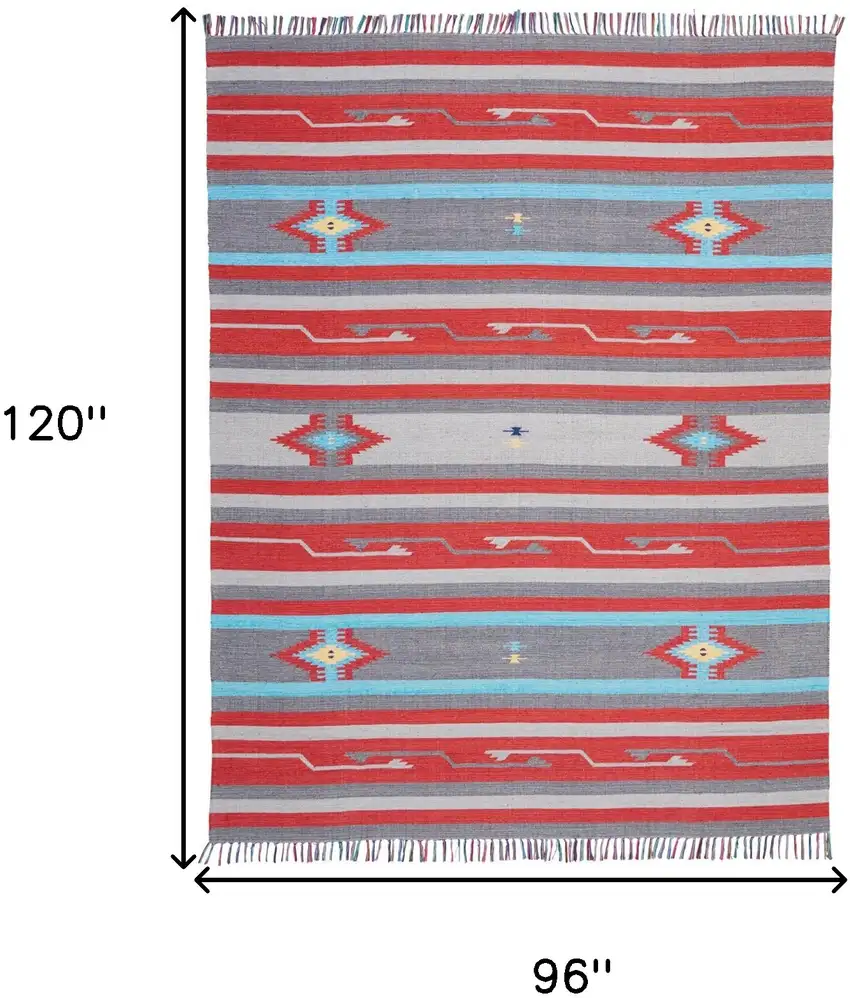 Gray and Red Southwestern Handmade Area Rug With Fringe Photo 3