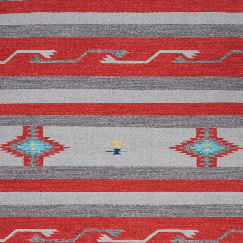 Gray and Red Southwestern Handmade Area Rug With Fringe Photo 8