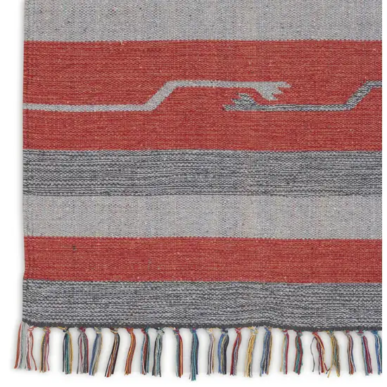 Gray and Red Southwestern Handmade Area Rug With Fringe Photo 8