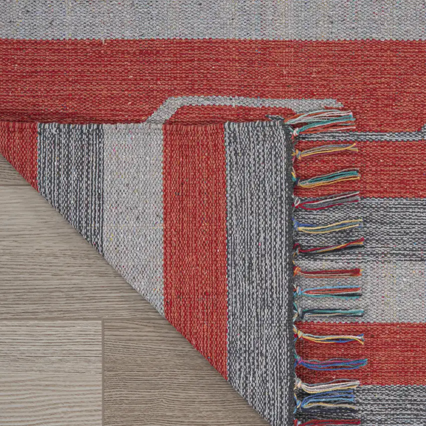 Gray and Red Southwestern Handmade Area Rug With Fringe Photo 8