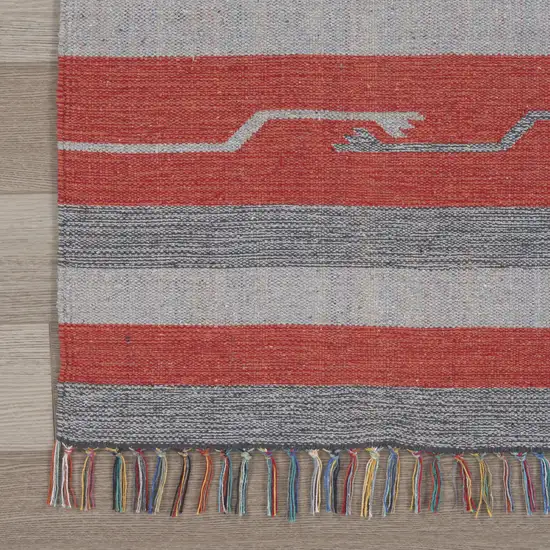 Gray and Red Southwestern Handmade Area Rug With Fringe Photo 9