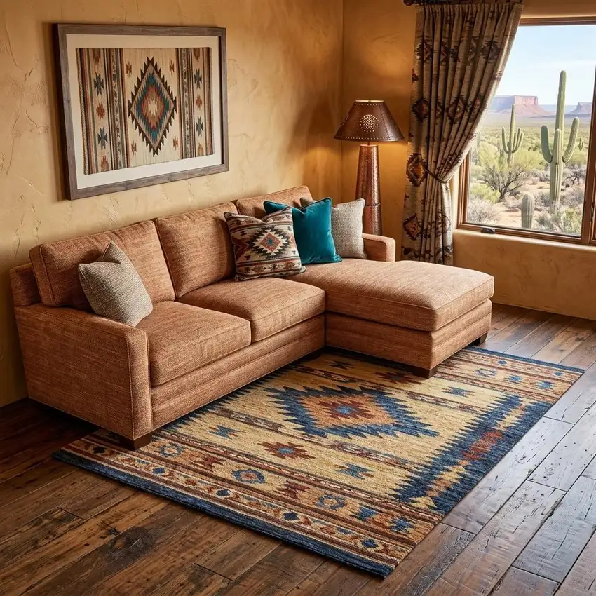 Gray and Red Southwestern Handmade Area Rug With Fringe Photo 1